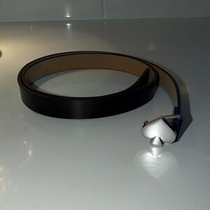Kate Spade Black Leather Belt with Silver Spade Buckle